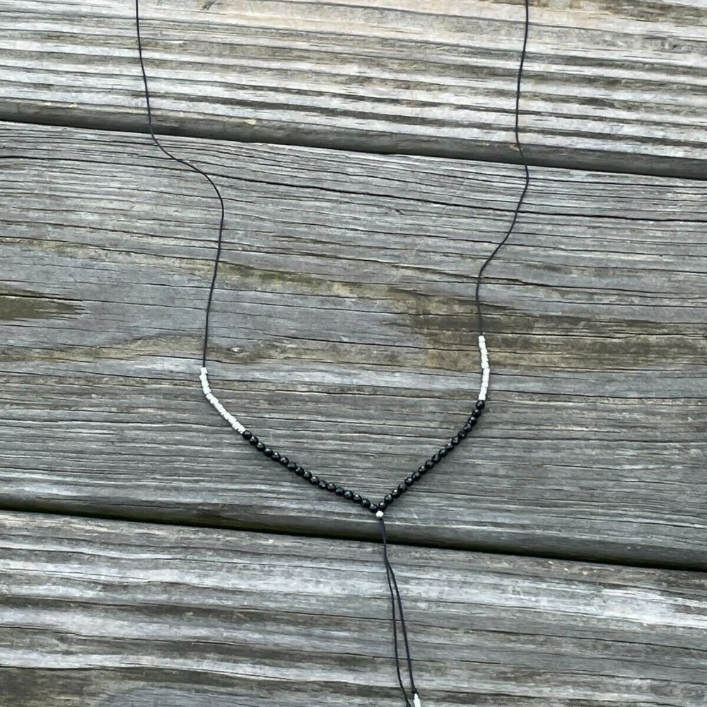 Gorjana Necklaces Black Cord Y neck adjustable silver nugget beads Necklace Jewe - Picture 9 of 13